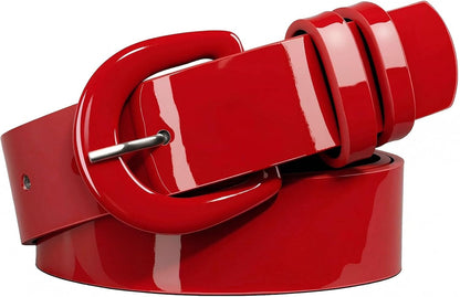 HOTJASGOOD Women Patent Leather Belt for Jeans Pants Vintage 50s Women Belt for Dress
