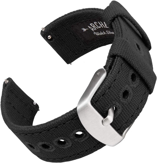 HOTArcher Watch Straps - Canvas Quick Release Watch Bands (Black, 20mm)