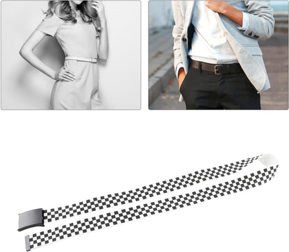 HOTClassic Checkered Canvas Belt, 43" Adjustable Length, Black and White Grid Strap with Military Style Metal Buckle, Cut to Size Punk Rock Flip Top Casual Belt for Daily Fashion Outfit Decoration