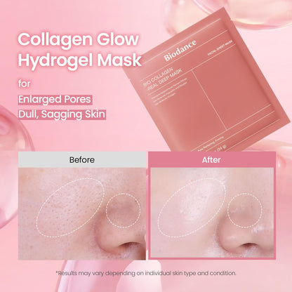 HOTBIODANCE Bio-Collagen Real Deep Mask, Hydrating Overnight Hydrogel Face Mask, Pore Minimizing, Elasticity, Plumping, Travel Essentials & Self Care Gifts for Women, Korean Skin Care | 1.19oz(34g) x 4ea