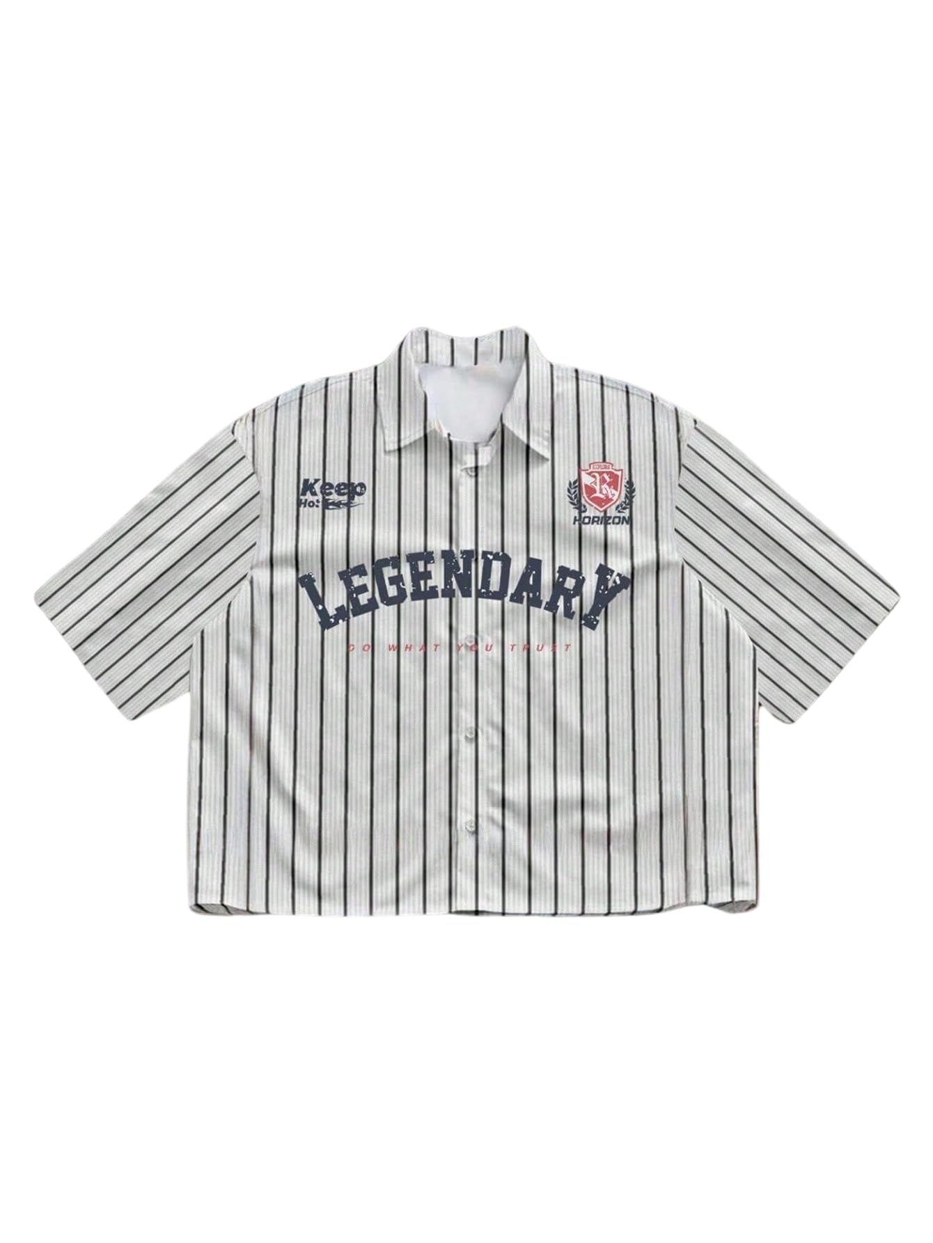 HOTGORGLITTER Men's Striped Button Down Up Cropped T Shirt Short Sleeve Letter Summer Vacation Shirts Boxy Tees Streetwear | Vintage Gingham Shirt, Drop Shoulder Crop Top, Y2K Streetwear, Summer Vacation Clothes