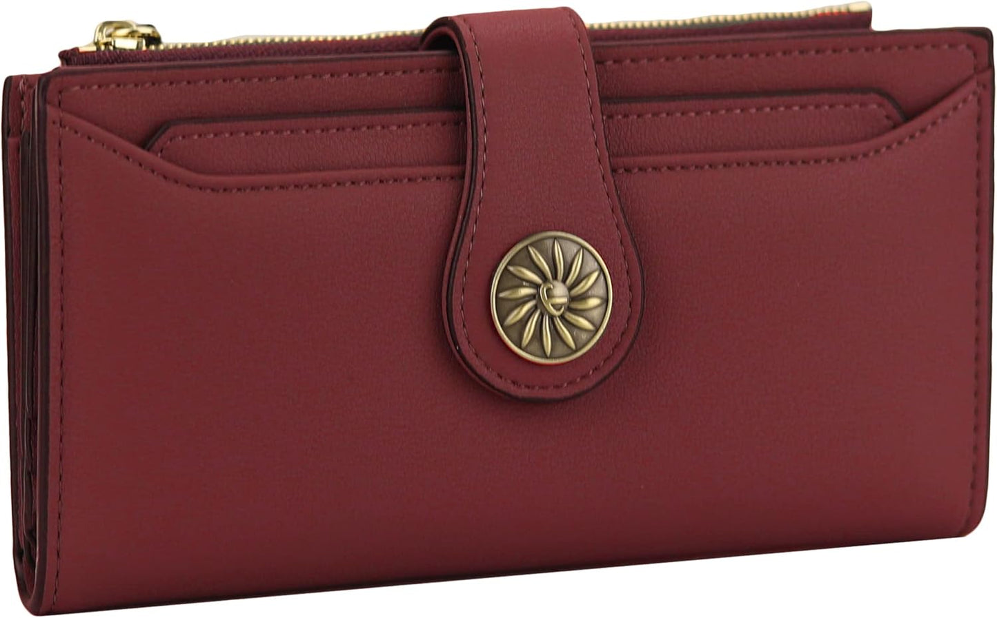 HOTTravelambo Wallets Women RFID Large Capacity Luxury Waxed Leather Clutch Wallet Multi Card Organizer (Light Purple + Burgundy)