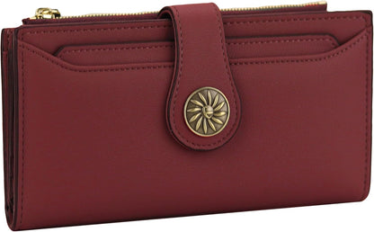 HOTTravelambo Wallets Women RFID Large Capacity Luxury Waxed Leather Clutch Wallet Multi Card Organizer (Light Purple + Burgundy)