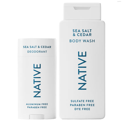 HOTNative Clean Body Wash, Gentle & pH-balanced for Sensitive Skin, 24-Hr Freshness for Men & Women, Vegan & Cruelty-Free, Free of Sulfates, Parabens & Phthalates, Sea Salt & Cedar, 18 fl oz