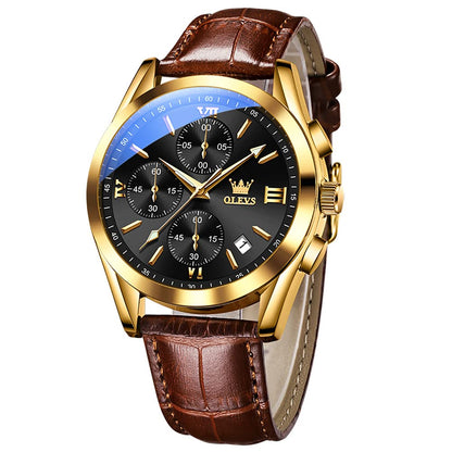 HOTOLEVS Watches for Men Case Waterproof Watches Leather Band Day Date Mens Watch Analog Quartz Chronograph Wristwatches Multi-Function Men's Watch
