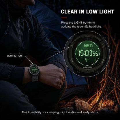 HOTNORTH EDGE ALPS Outdoor Digital Watch for Men | No app or charging, compass, step tracking and 50M water resistance