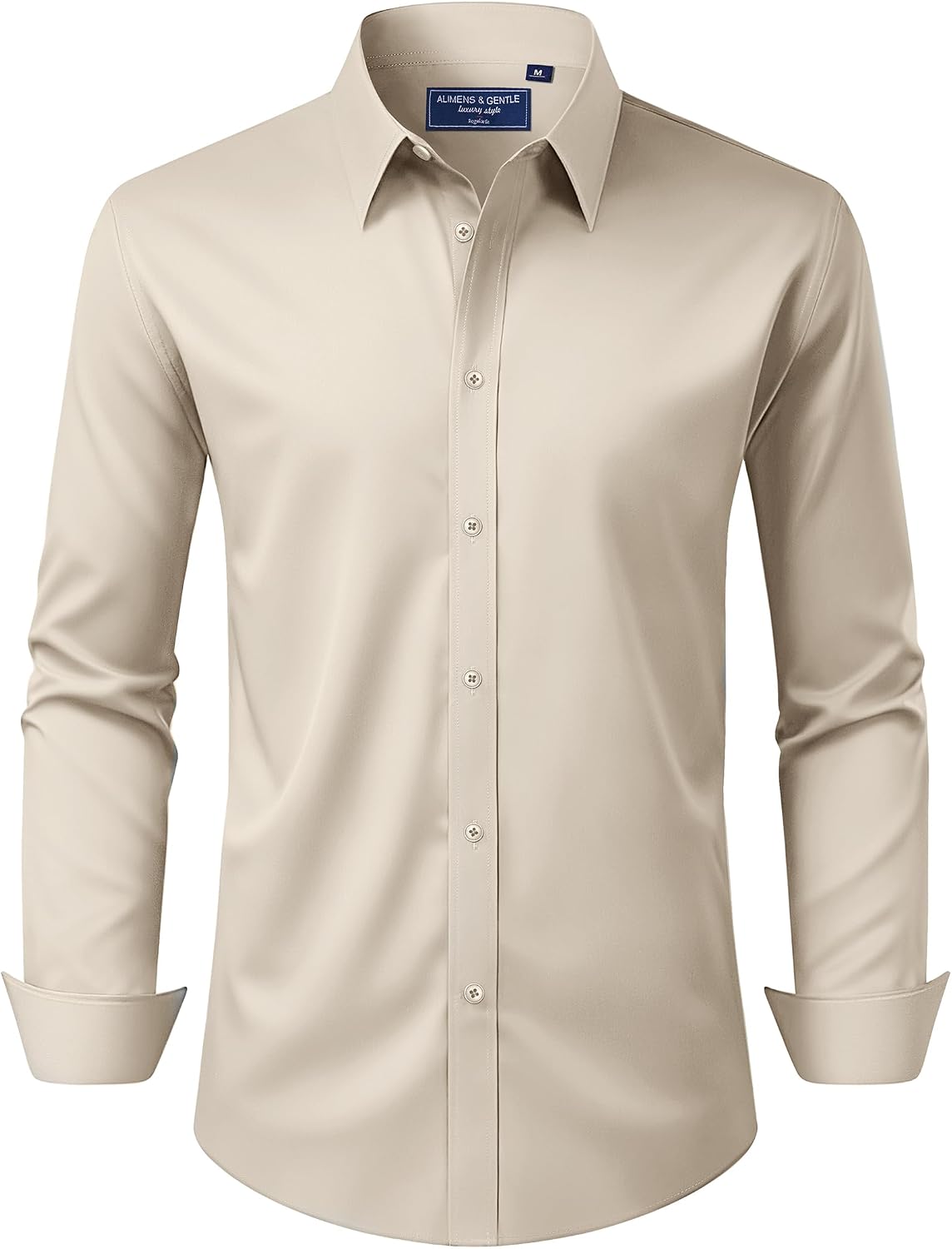 HOTAlimens & Gentle Men's Dress Shirt Regular Fit Stretch Stain Shield Long Sleeve Solid Business Wedding Button Down Shirts