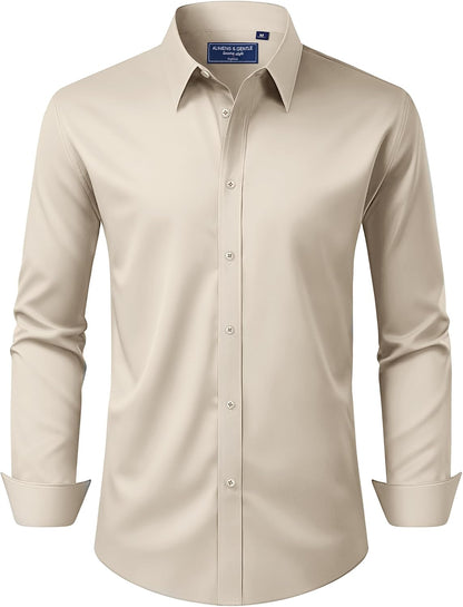 HOTAlimens & Gentle Men's Dress Shirt Regular Fit Stretch Stain Shield Long Sleeve Solid Business Wedding Button Down Shirts
