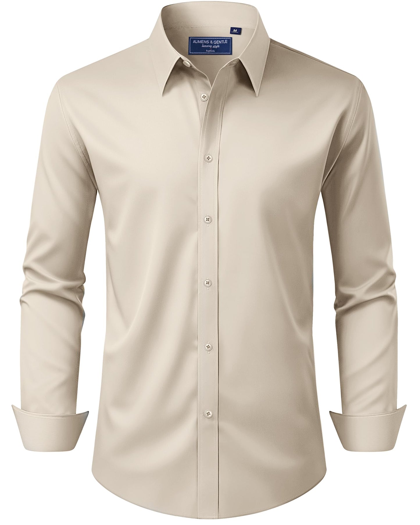 HOTAlimens & Gentle Men's Dress Shirt Regular Fit Stretch Stain Shield Long Sleeve Solid Business Wedding Button Down Shirts