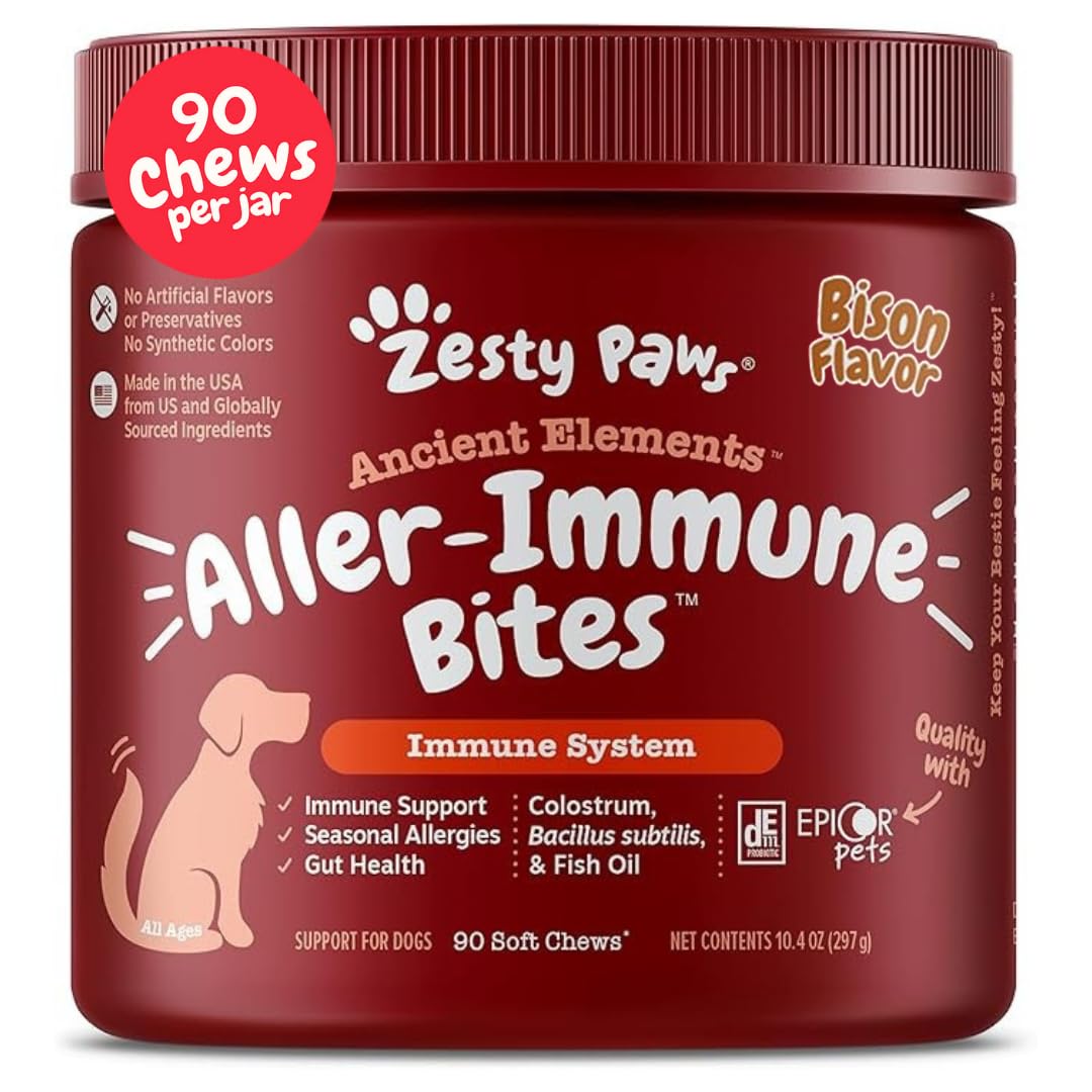 HOTZesty Paws Allergy Immune Bites - Dog Allergy Chews, Dog Probiotics for Itchy Skin and Ears, Peanut Butter, 90ct