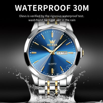 HOTOLEVS Watch for Men Diamond Business Dress Analog Quartz Stainless Steel Waterproof Luminous Date Two Tone Luxury Casual Wrist Watch Blue