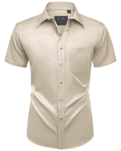 HOTAlimens & Gentle Mens Short Sleeve Dress Shirts Wrinkle Free Solid Casual Button Down Shirts with Pocket