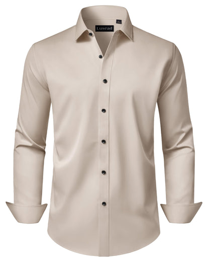 HOTMen's Dress Shirts Long Sleeve Stretch Wrinkle Free Wedding Formal Business Button Down Shirt