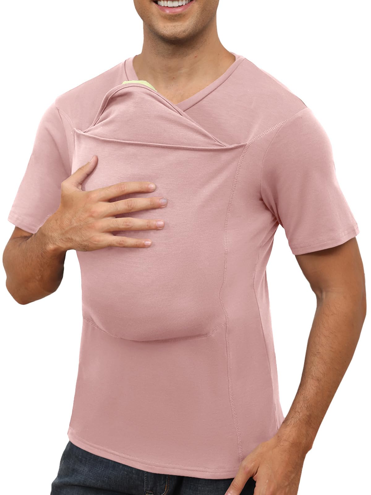 HOTMens Baby Carrier Shirt Dad Shirt for Men Short Sleeve Pocket Tee Shirts | New Dad Gifts T-Shirt Baby Wearing Skin to Skin Shirts