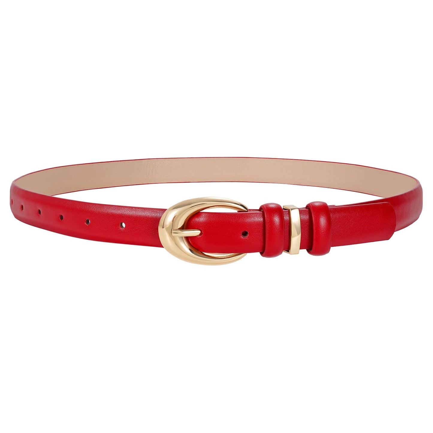 HOTTRIWORKS Women Leather Belt for Jeans Pants Fashion Ladies Skinny Faux Leather Dress belt with Gold Buckle