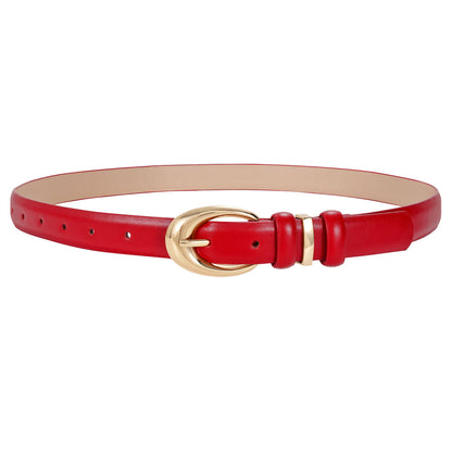 HOTTRIWORKS Women Leather Belt for Jeans Pants Fashion Ladies Skinny Faux Leather Dress belt with Gold Buckle