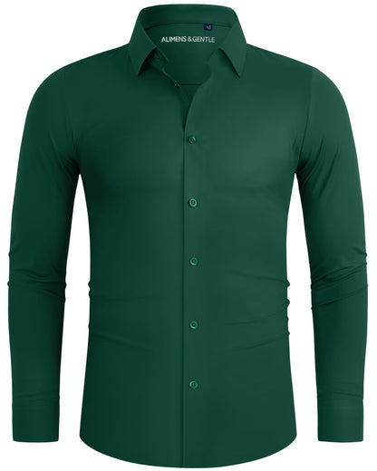 HOTAlimens & Gentle Stretch Mens Dress Shirts Slim Fit Long Sleeve Casual Skinny Muscle Fit Wrinkle Free Button Down Shirt