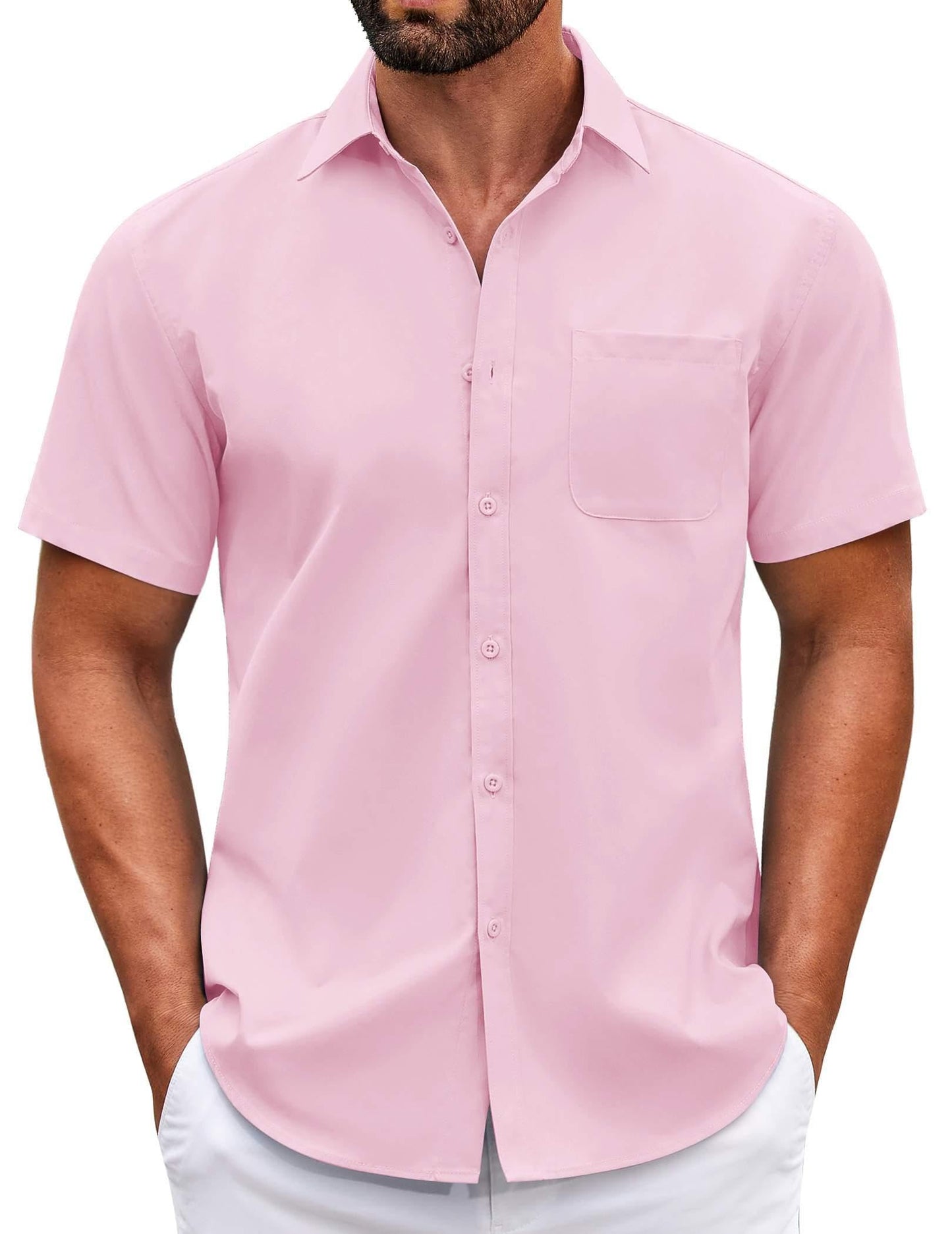 HOTCOOFANDY Mens Short Sleeve Casual Button Down Shirts Summer Untucked Dress Shirts with Pocket