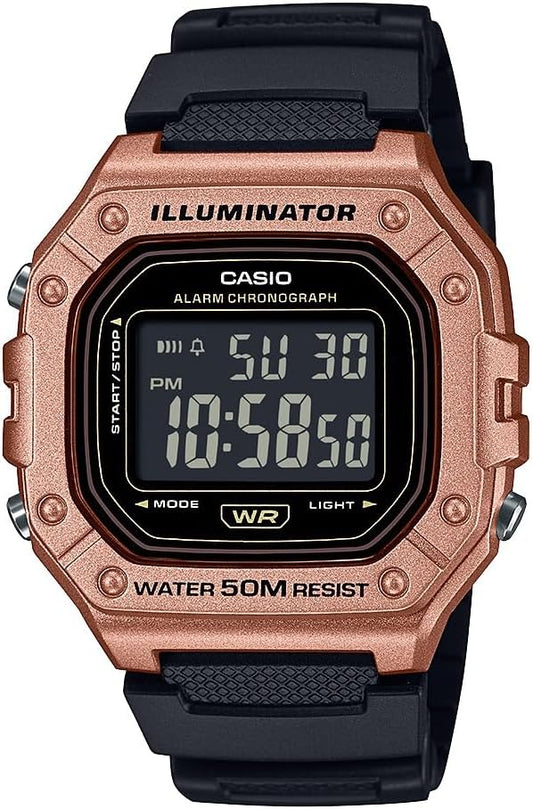 HOTCasio W-218HM-5BV Series | Men’s Digital Watch | Black/Gold | 50M WR | Resin Case | LED Backlight | Auto Calendar | 1/100 SEC Stopwatch | Daily Alarm | 12/24 Hour Format | 7 Year Battery