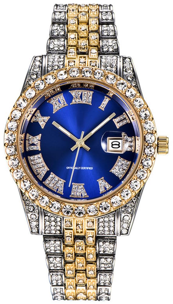 HOTHip Hop Watches for Men Iced-Out Bling Diamond Luxury Quartz Watches with Date