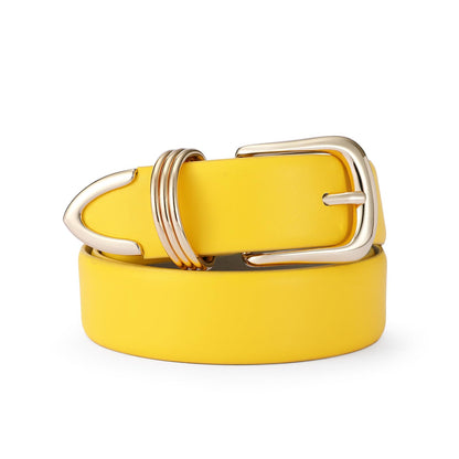 HOTRISANTRY Women's Leather Belts with Gold Buckle Fashion Leather Waist Belt Elegant Ladies Belts for Jeans Gifts for Women