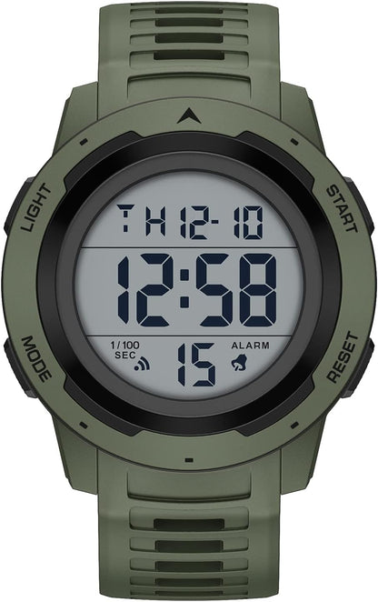 HOTGOLDEN HOUR Mens Waterproof Digital Sport Watches Wide Screen Easy Read Display Military Style with Rubber Strap