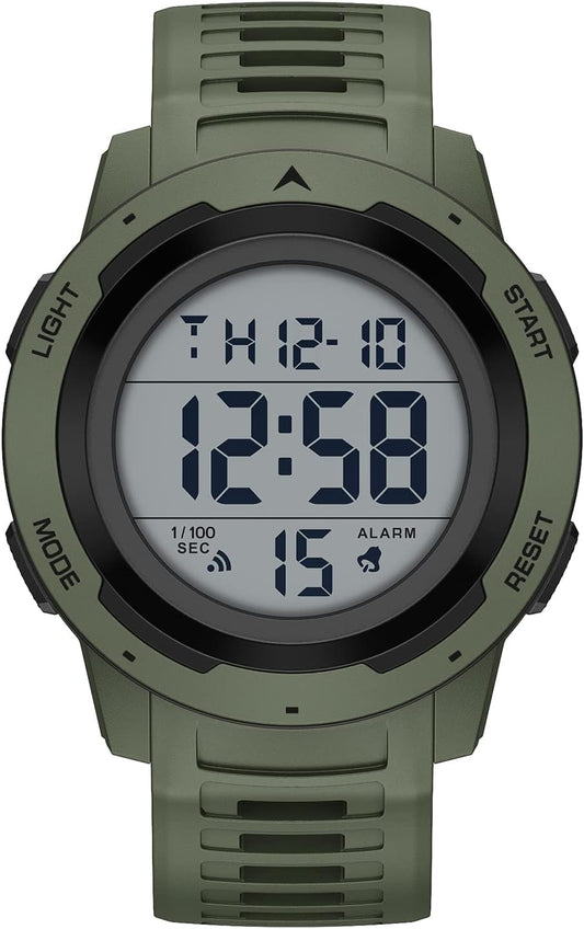 HOTGOLDEN HOUR Mens Waterproof Digital Sport Watches Wide Screen Easy Read Display Military Style with Rubber Strap
