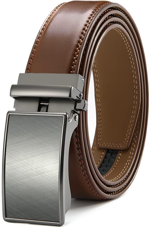 HOTDOOPAI Men's Adjustable Ratchet Belt -White Leather Dress Belt for Men, Customizable Fit, Easy to Use, Maximum Durability