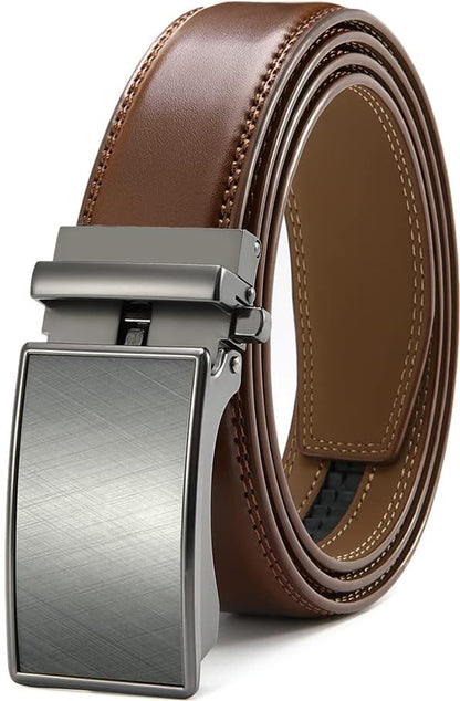 HOTDOOPAI Men's Adjustable Ratchet Belt -White Leather Dress Belt for Men, Customizable Fit, Easy to Use, Maximum Durability