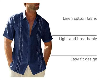 HOTRuncati Mens Short Sleeve Guayabera Shirts Linen Button Down Cuban Shirt | Cotton blend, Mexican style, Button up, Embroidered, Loose fit, Barong tagalog, Bowling shirts, for Summer Beach, Wedding