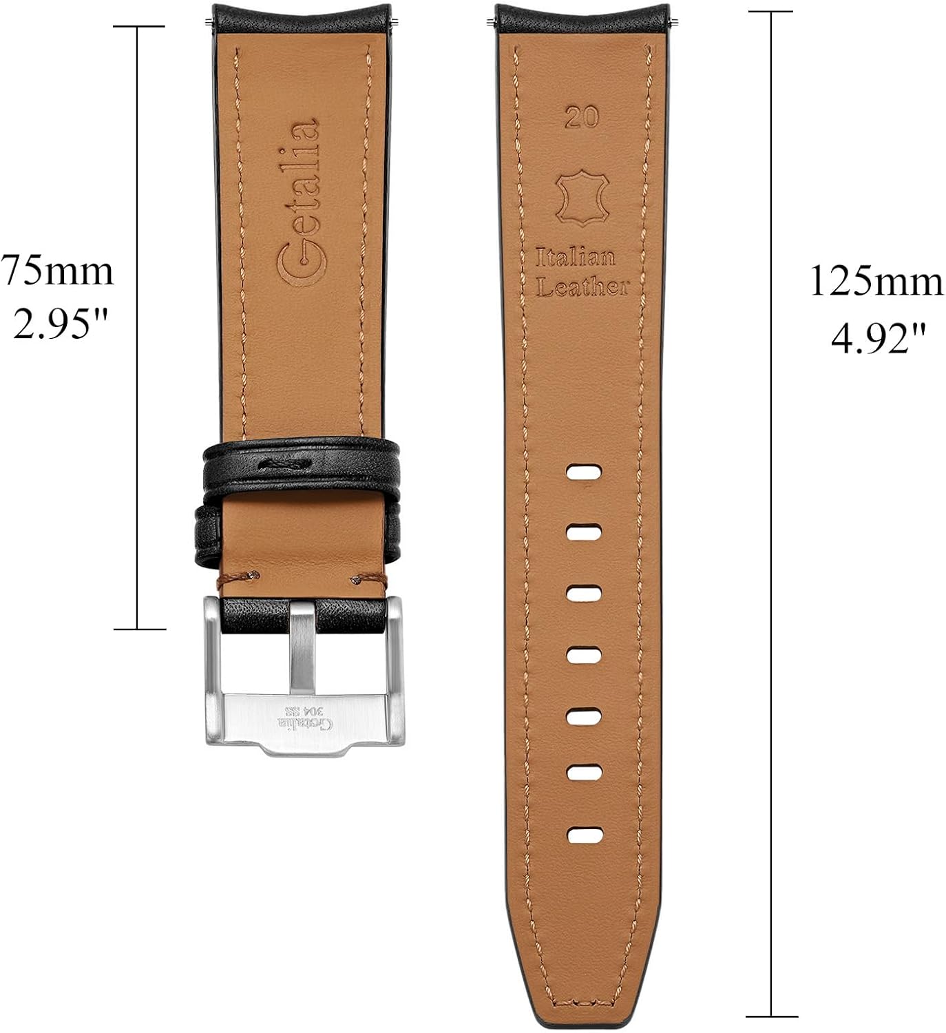 HOTGetalia Italian Full grain vegetable tanned leather watch Bands Curved Strap,Compatible with Omega X Swatch Moonswatch Speedmaster 20mm Watch Replacement Band Men Women