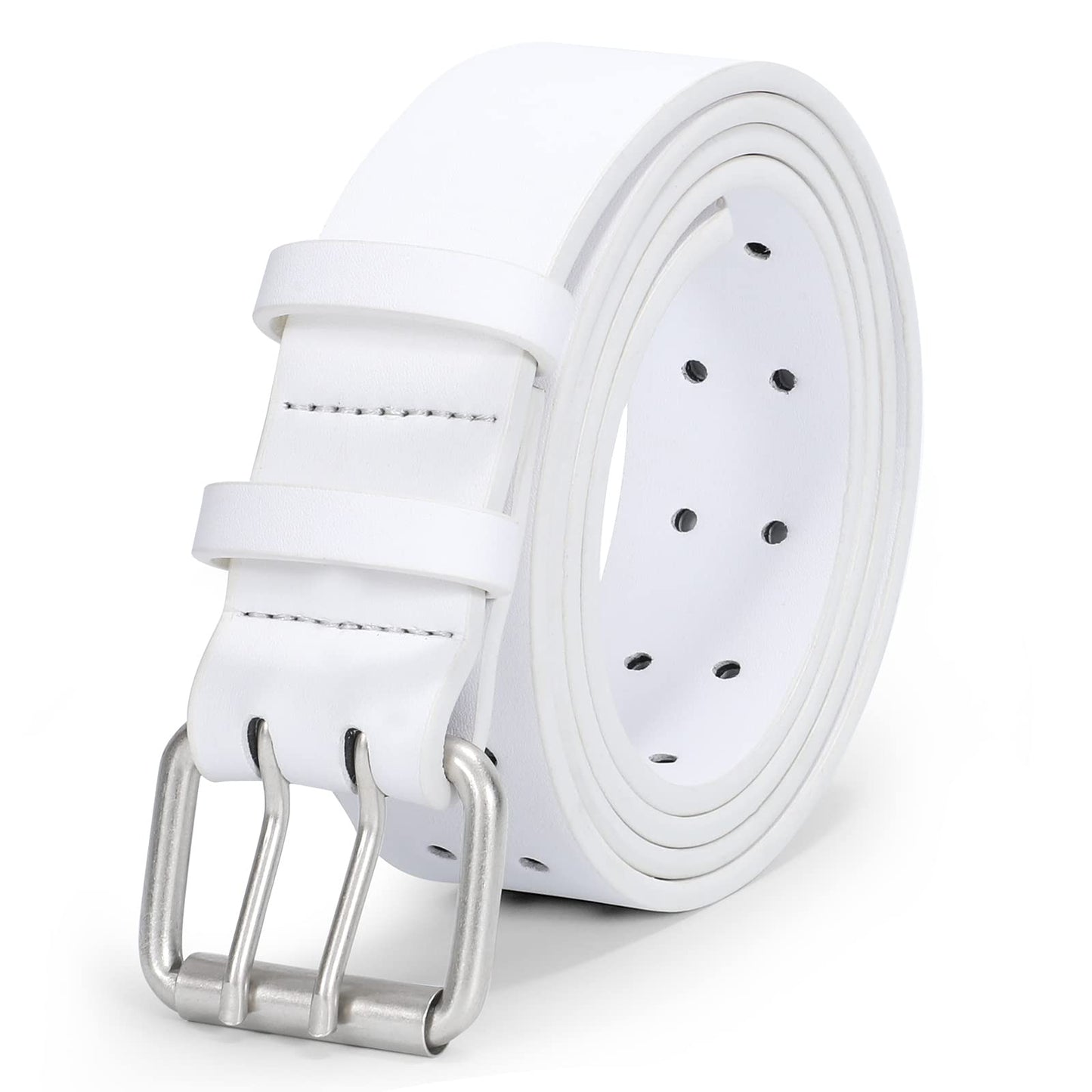 HOTJASGOOD Men Double Prong PU Leather Belt Casual Work Heavy Duty Belt Double Grommet Holes Belt for Jeans