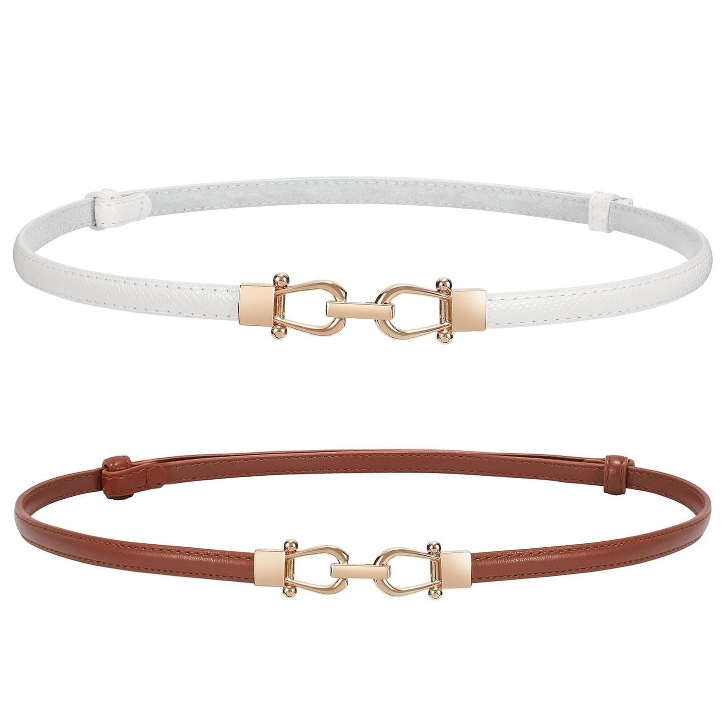 HOTWERFORU Women Classic Leather Belt With Square Gold Silver Buckle For Jeans Pants