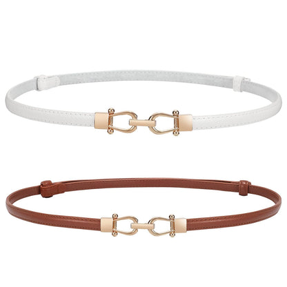 HOTWERFORU Women Classic Leather Belt With Square Gold Silver Buckle For Jeans Pants