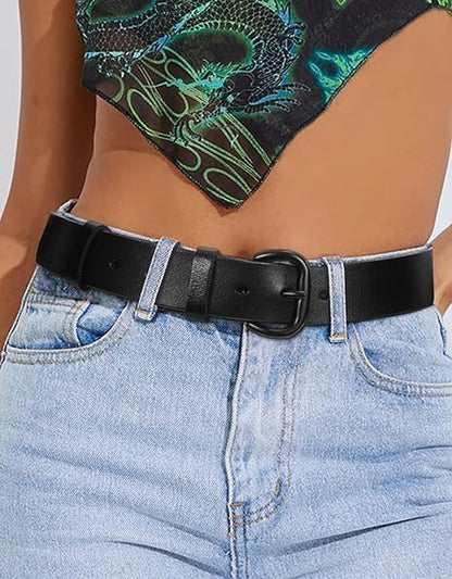 HOTWHIPPY Women Leather Belt for Jeans Pants Dresses Black Ladies Waist Belt with Pin Buckle