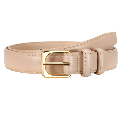 HOTVONMELLI Womens Thin Leather Belt for Jeans Pants Dress Fashion Skinny Belt with Gold Buckle for Women