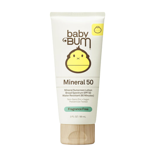 HOTBaby Bum SPF 50 Sunscreen Lotion - Mineral UVA/UVB Face and Body Protection for Sensitive Skin - Hawaii 104 Act Compliant (Made without Octinoxate & Oxybenzone) - Travel Size - 3 oz