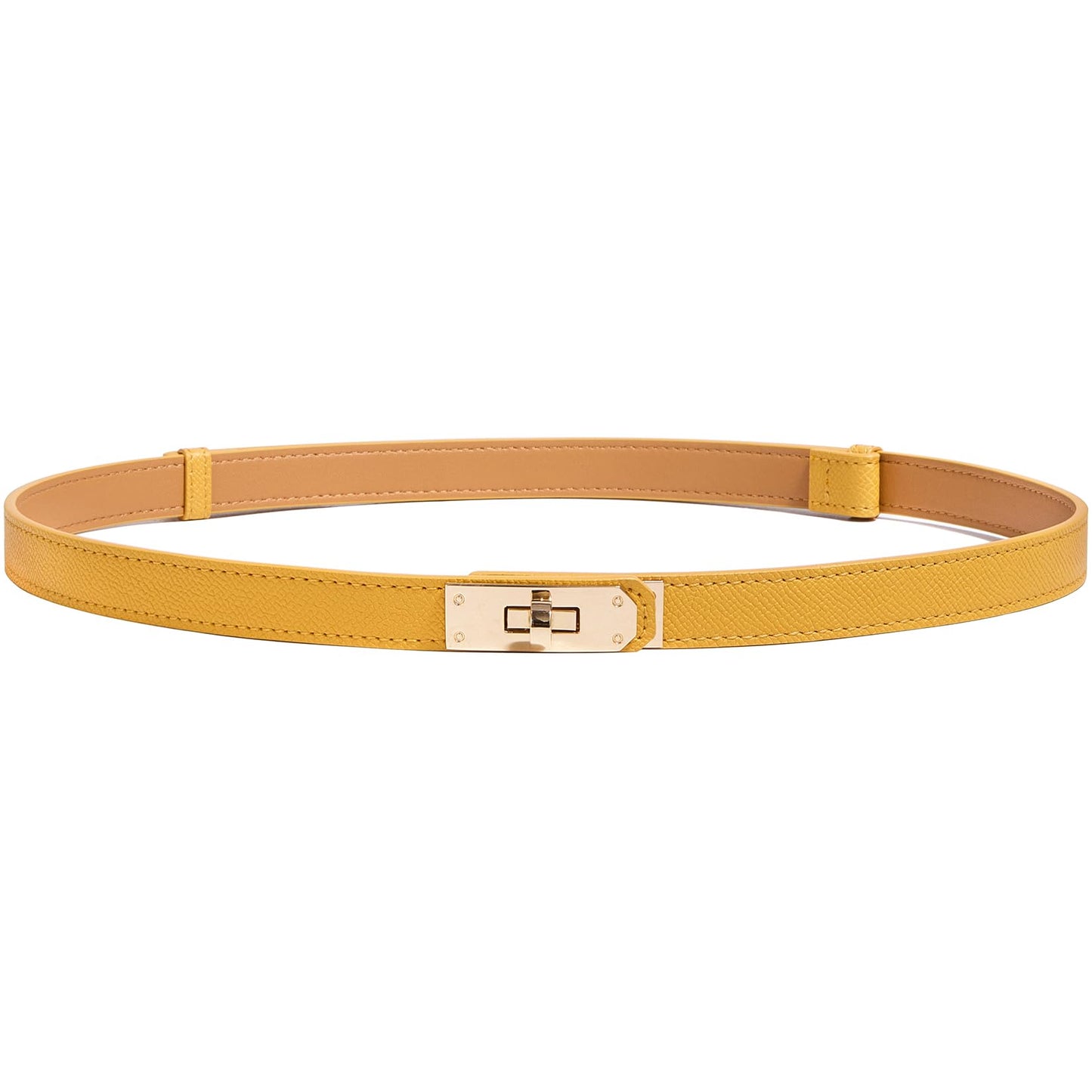 HOTWomen’s Skinny Leather Belt with Gold or Silver Turn-Lock Buckle – Adjustable Thin Belt for Dresses, Office & Wedding