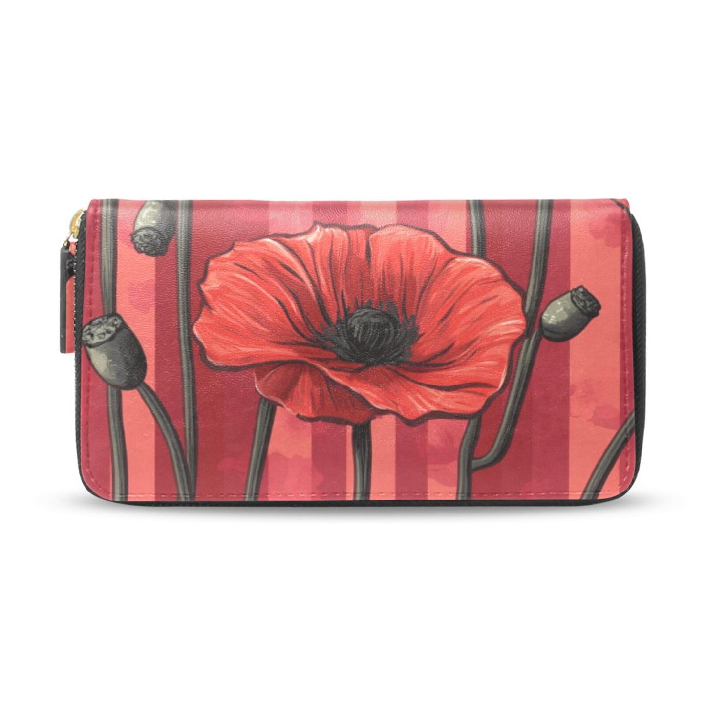 HOTWomens Long Leather Wallet Zip Around Clutch Purse Large Capacity Card Holder Organizer Pink Grid Roses