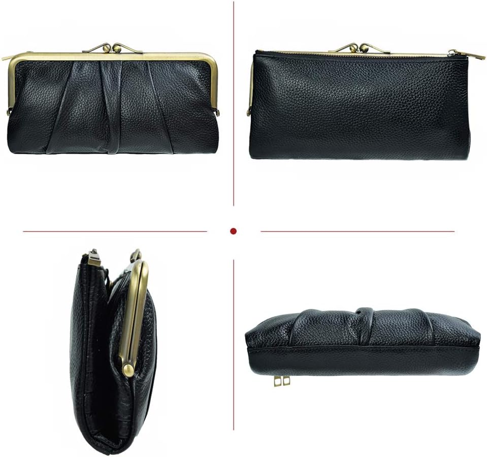 HOTEASTNIGHTS Soft Leather Wallets for Women Compact Bifold RFID Clutch Wallet Ladies Coin Purse with Zipper and Kiss Lock