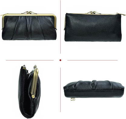 HOTEASTNIGHTS Soft Leather Wallets for Women Compact Bifold RFID Clutch Wallet Ladies Coin Purse with Zipper and Kiss Lock