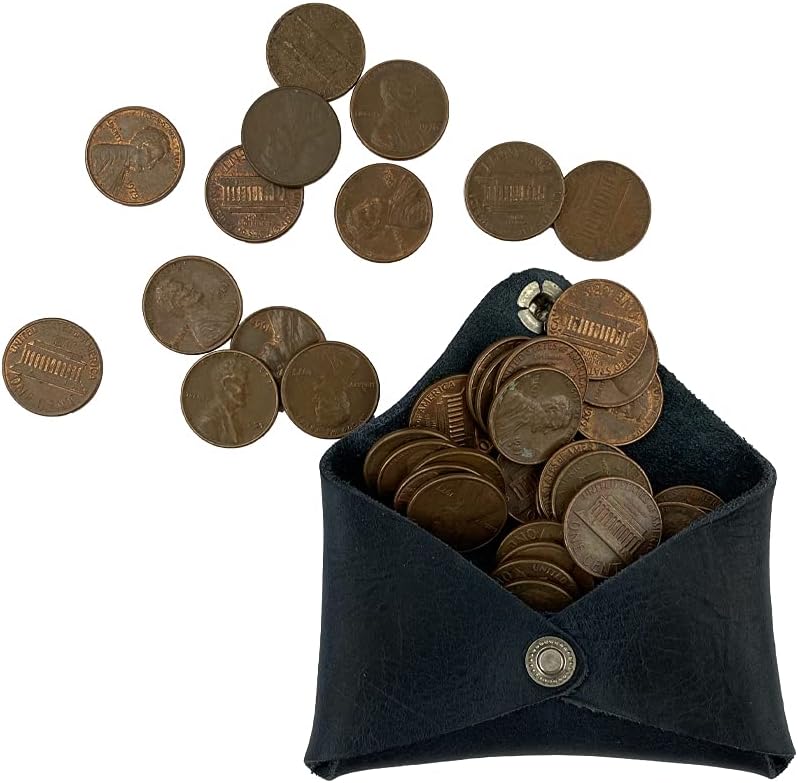 HOTHide & Drink, Rustic Leather Envelope Shaped Coin Case, Secret Bag Miniature World, Handmade (Slate Blue)