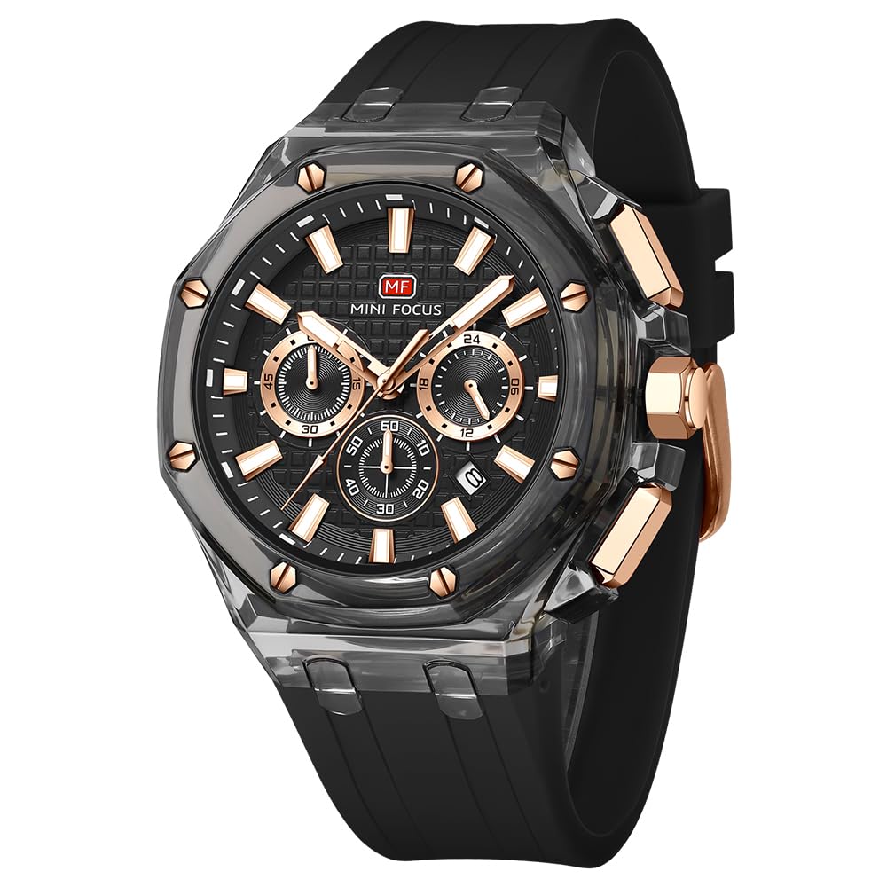HOTMINI Focus Men Watches,Unique Transparent (Mutifunction/Light Weight/Calendar/Waterproof) Silicone Strap Fashion Wrist Watches for Men
