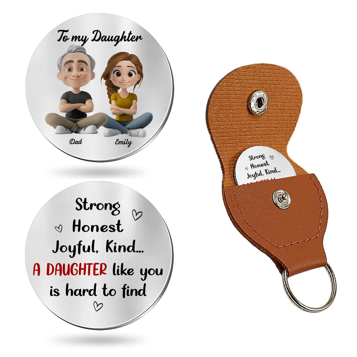 HOTWrappiness Pocket Hug from Dad to Daughter – Custom Coin with Leather Case, Personalized Token Gift for Daughter from Father