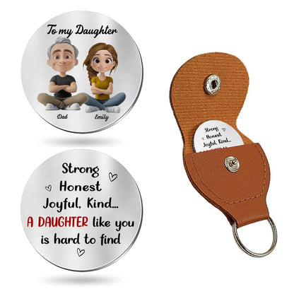 HOTWrappiness Pocket Hug from Dad to Daughter – Custom Coin with Leather Case, Personalized Token Gift for Daughter from Father