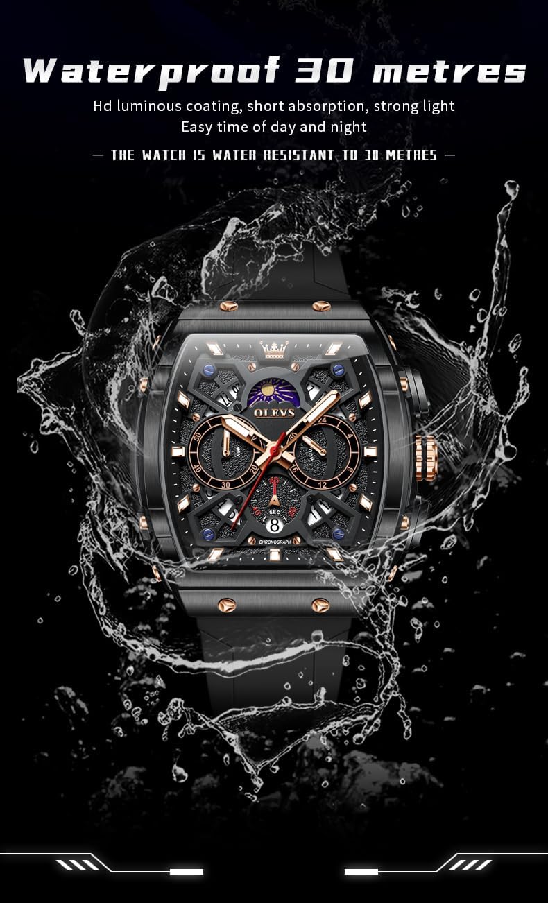HOTOLEVS Mens Watches Stylish Chronograph Waterproof Luminous Silicon Strap Multifunction Watches for Men Business Men Wrist Watch