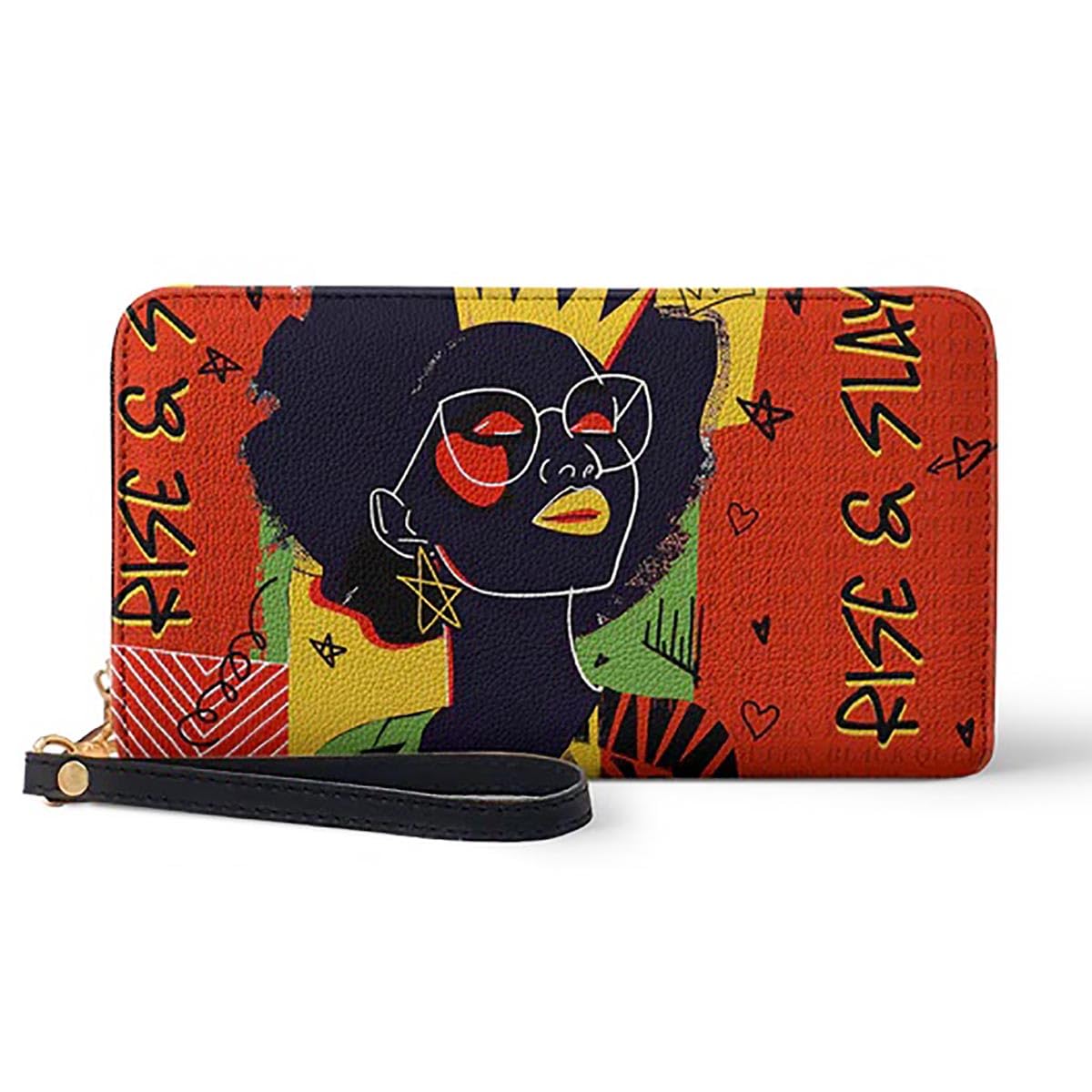 HOTAfrican American Black Women Leather Wallet, Afro Black Queen RFID Blocking Credit Card Holder Clutch Purse Wristlet, Mothers Day Birthday Gift for Women Girl Sister (African Inspiration)