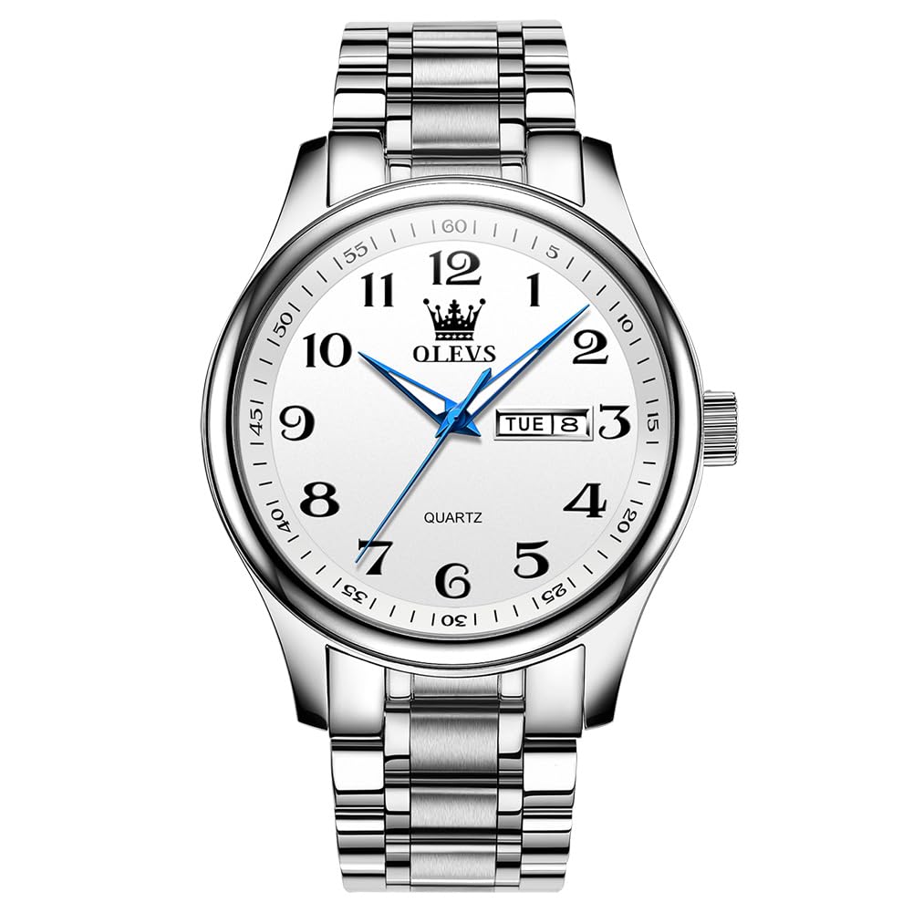 HOTOLEVS Men's Casual Stainless Steel Watch, Big Face Easy to Read Analog Quartz Watch with Day and Date, Classic Waterproof Diamond Roman Arabic Numeral Dial Dress Watch for Men, Gold Silver Black Band