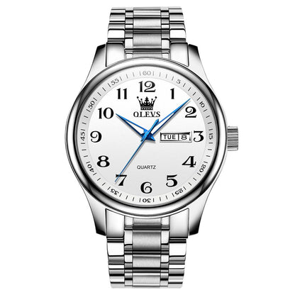HOTOLEVS Men's Casual Stainless Steel Watch, Big Face Easy to Read Analog Quartz Watch with Day and Date, Classic Waterproof Diamond Roman Arabic Numeral Dial Dress Watch for Men, Gold Silver Black Band