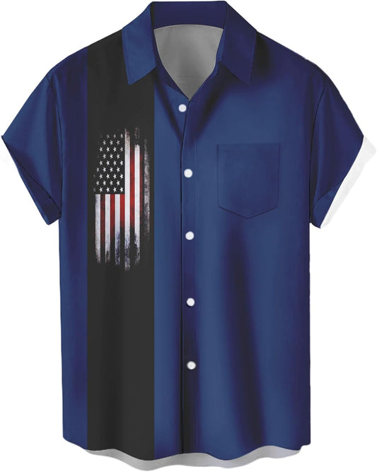 HOTWHO IN SHOP Men's 4th of July American Flag Patriotic Shirts Short Sleeve Button Up USA Memorial Day Shirts